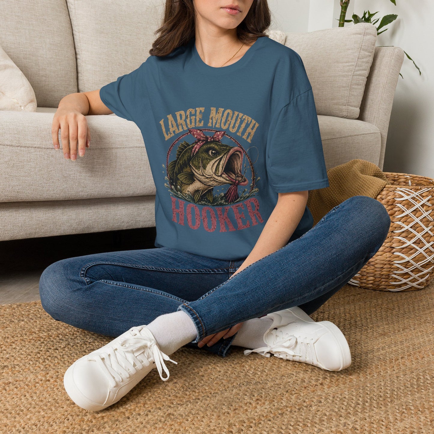 🎣 Large Mouth Hooker – Funny Bass Fishing Shirt for Women | Distressed Fishing Graphic Tee