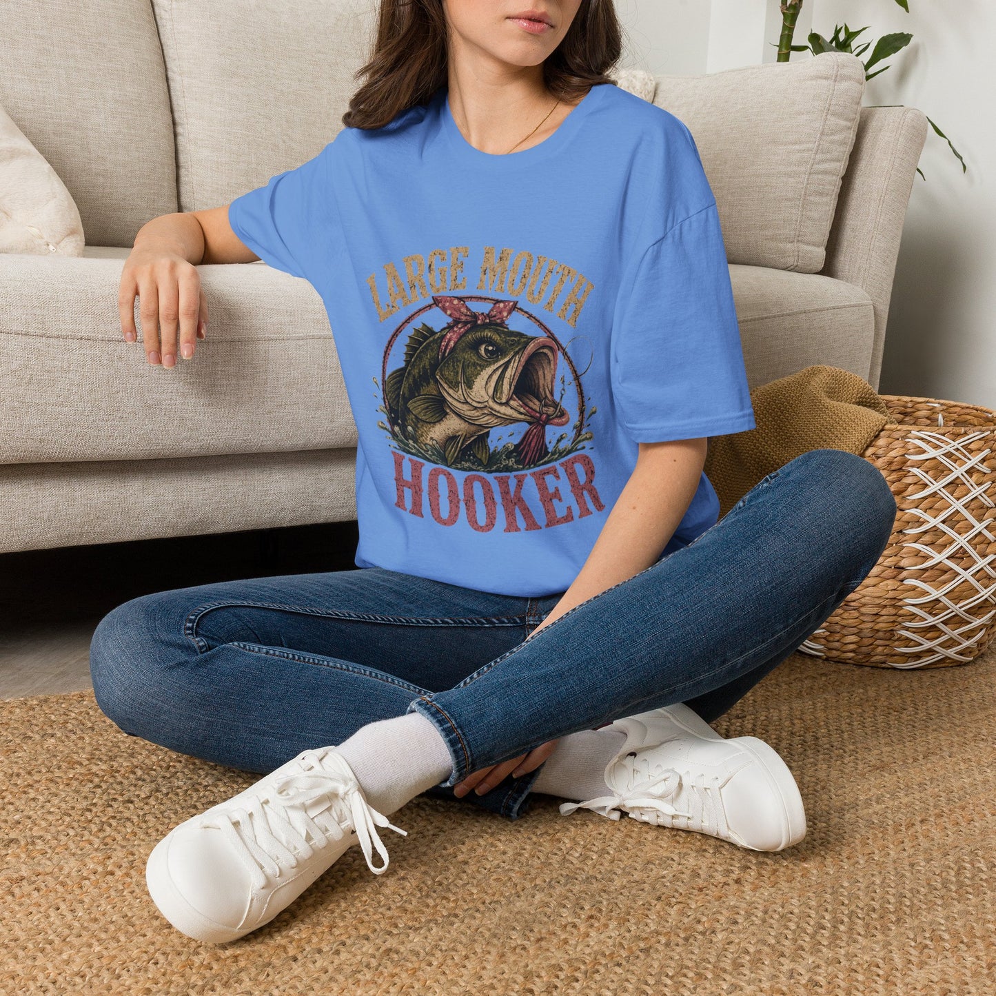 🎣 Large Mouth Hooker – Funny Bass Fishing Shirt for Women | Distressed Fishing Graphic Tee