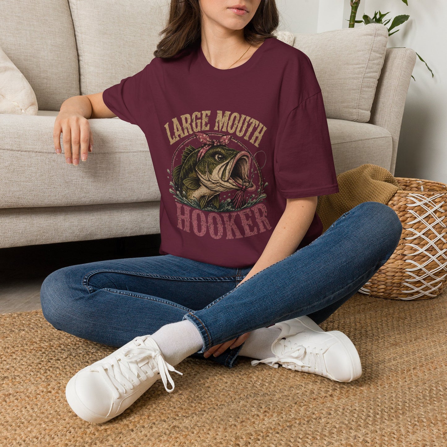 🎣 Large Mouth Hooker – Funny Bass Fishing Shirt for Women | Distressed Fishing Graphic Tee