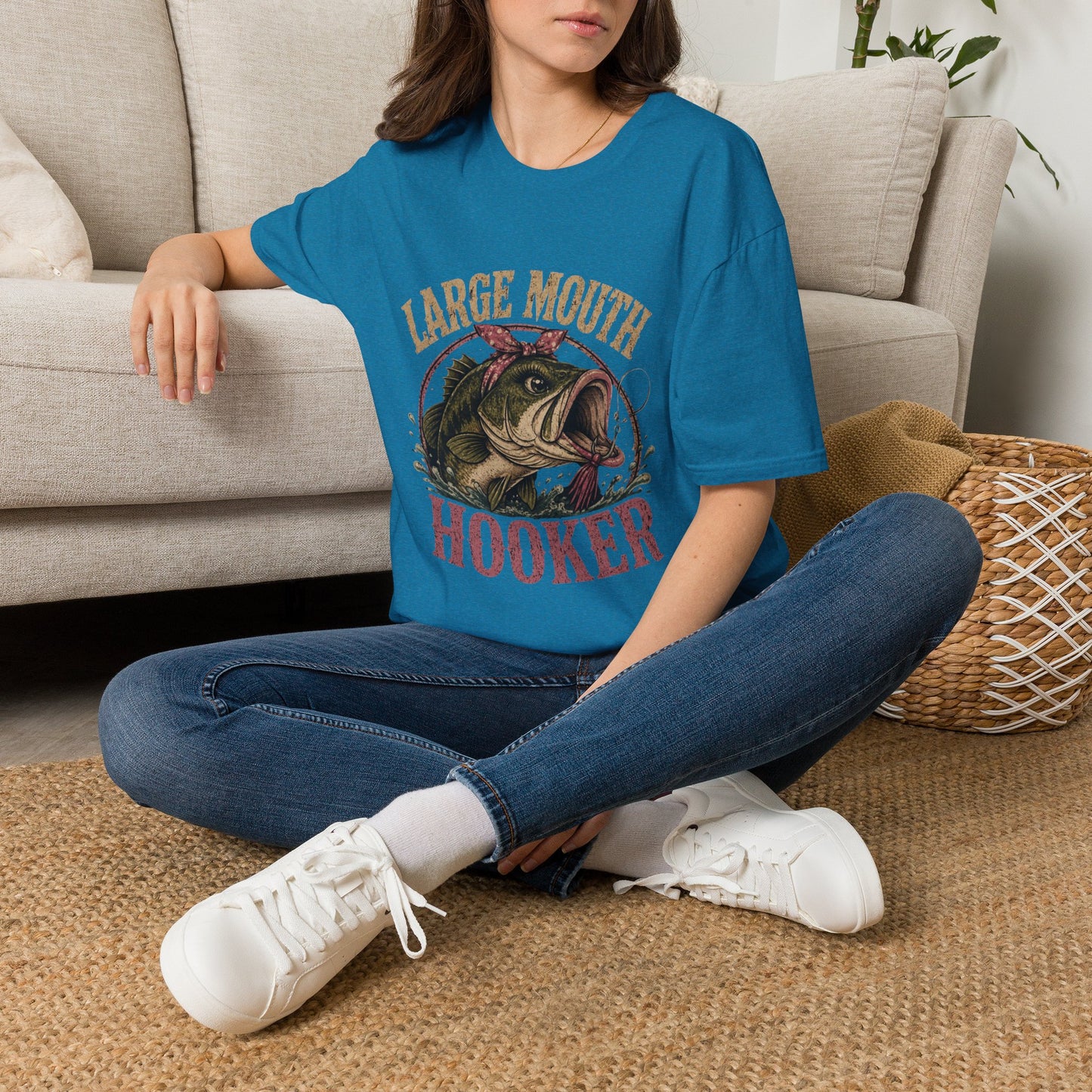 🎣 Large Mouth Hooker – Funny Bass Fishing Shirt for Women | Distressed Fishing Graphic Tee