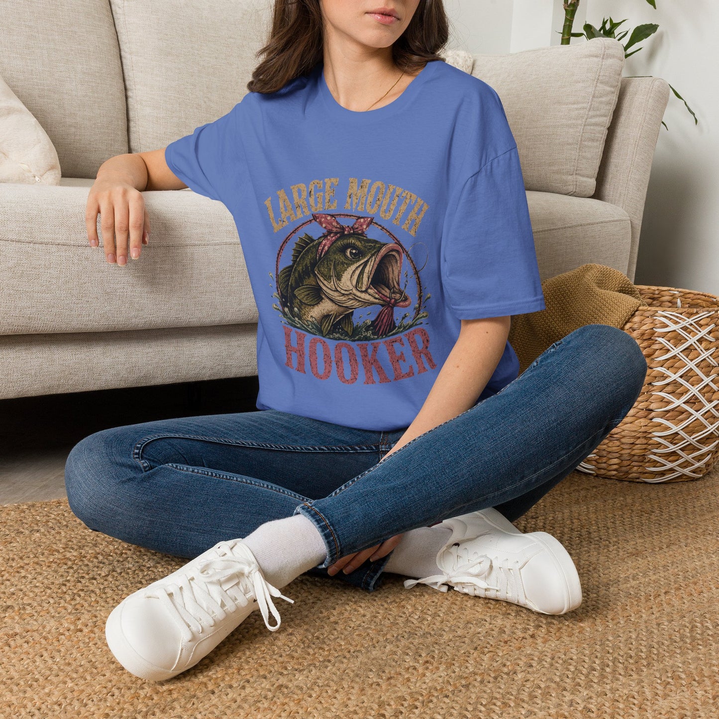 🎣 Large Mouth Hooker – Funny Bass Fishing Shirt for Women | Distressed Fishing Graphic Tee