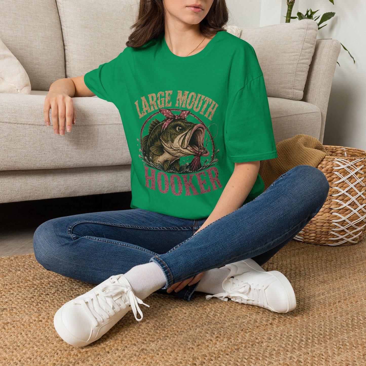 🎣 Large Mouth Hooker – Funny Bass Fishing Shirt for Women | Distressed Fishing Graphic Tee