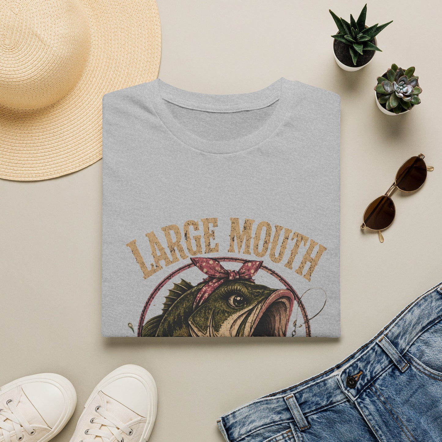 🎣 Large Mouth Hooker – Funny Bass Fishing Shirt for Women | Distressed Fishing Graphic Tee