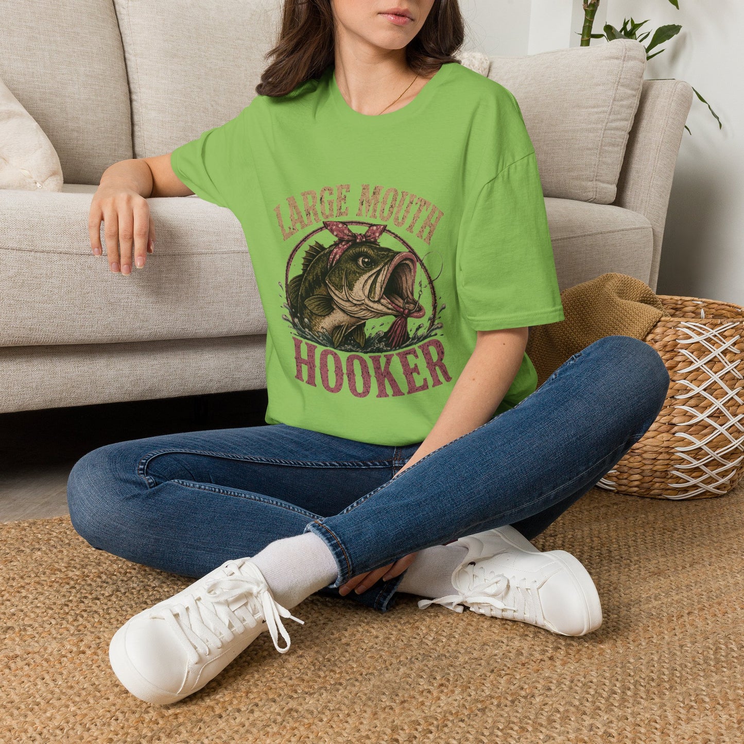 🎣 Large Mouth Hooker – Funny Bass Fishing Shirt for Women | Distressed Fishing Graphic Tee