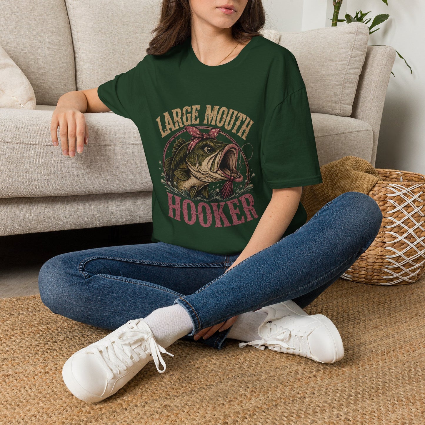 🎣 Large Mouth Hooker – Funny Bass Fishing Shirt for Women | Distressed Fishing Graphic Tee