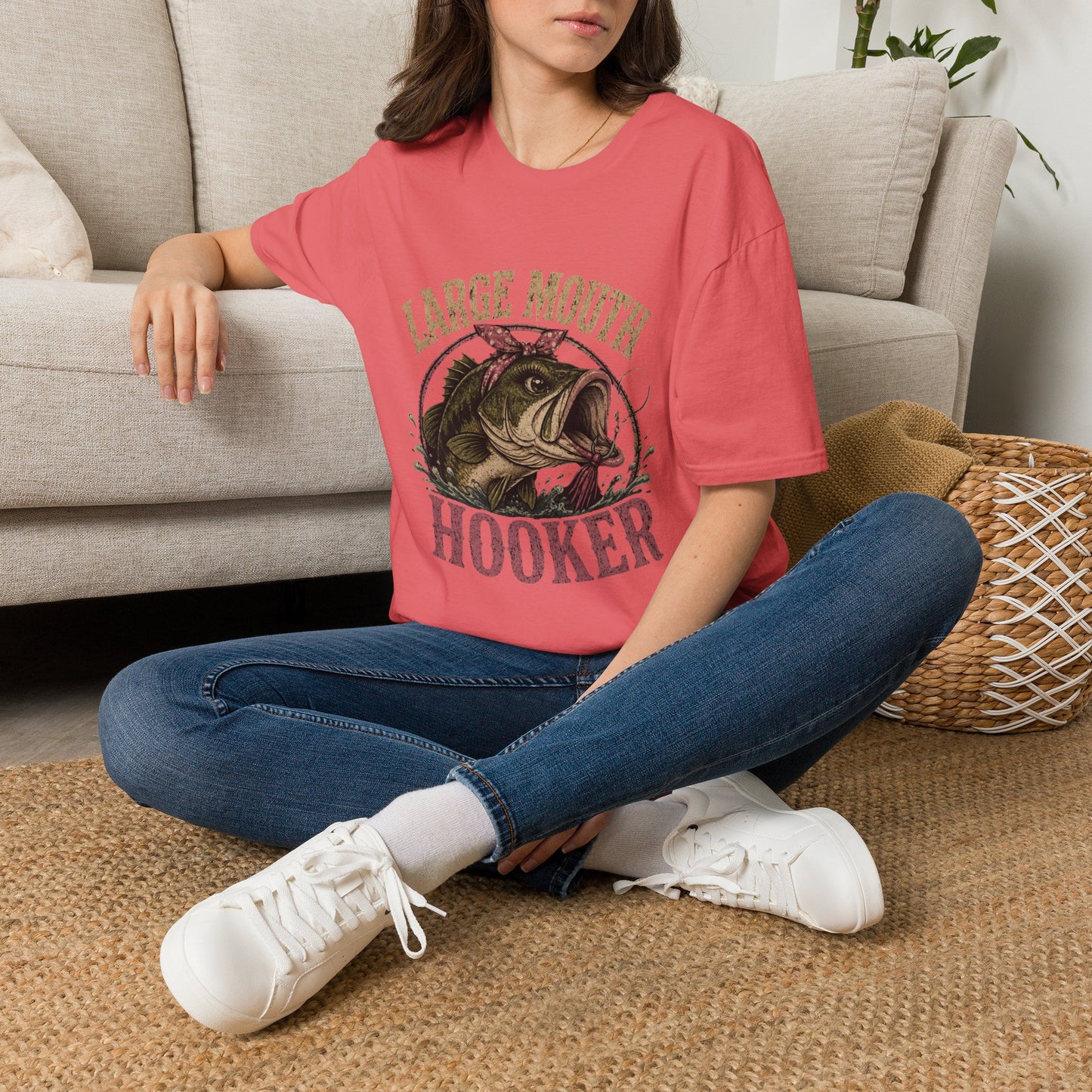 🎣 Large Mouth Hooker – Funny Bass Fishing Shirt for Women | Distressed Fishing Graphic Tee