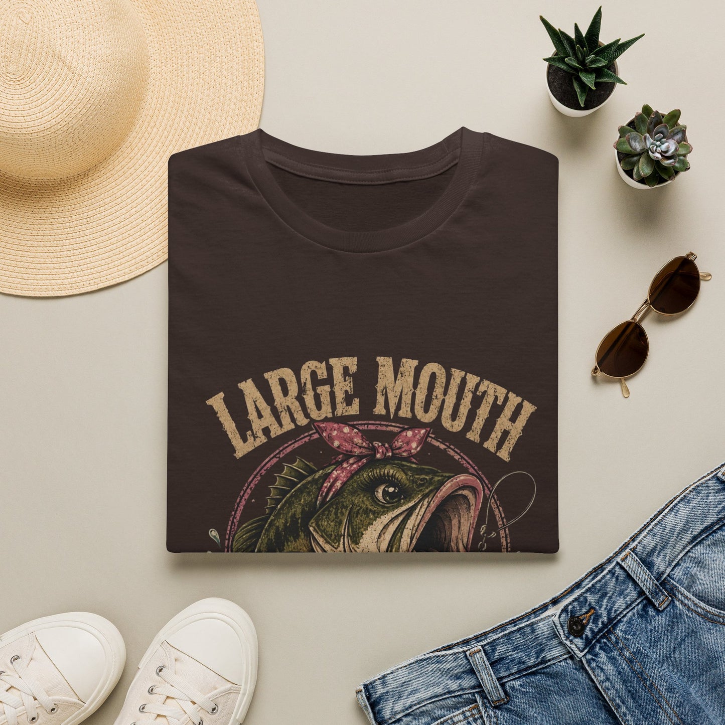 🎣 Large Mouth Hooker – Funny Bass Fishing Shirt for Women | Distressed Fishing Graphic Tee