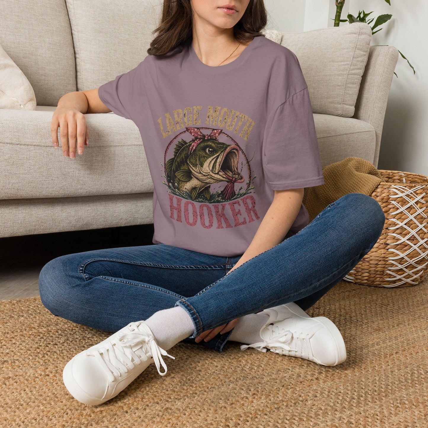 🎣 Large Mouth Hooker – Funny Bass Fishing Shirt for Women | Distressed Fishing Graphic Tee