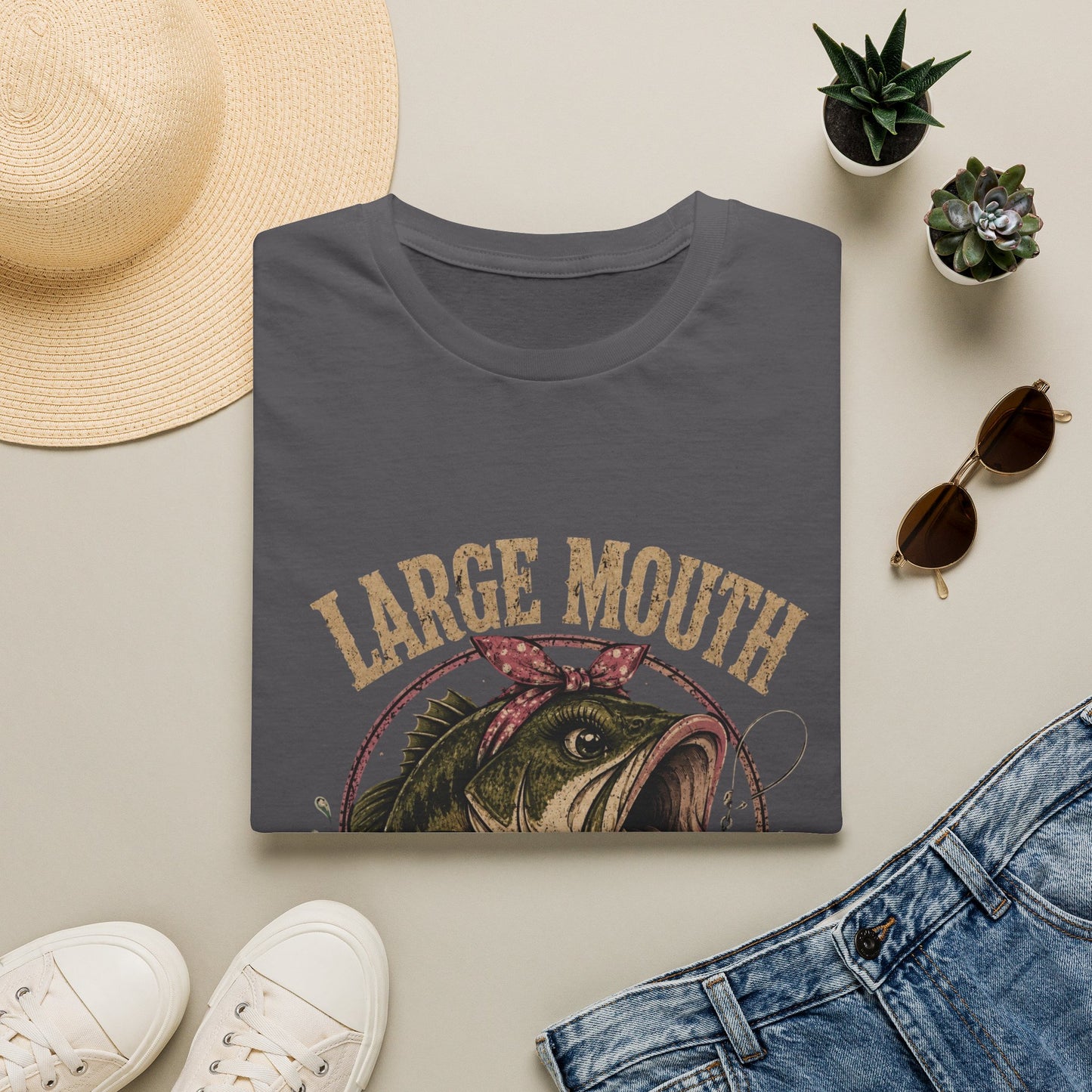 🎣 Large Mouth Hooker – Funny Bass Fishing Shirt for Women | Distressed Fishing Graphic Tee