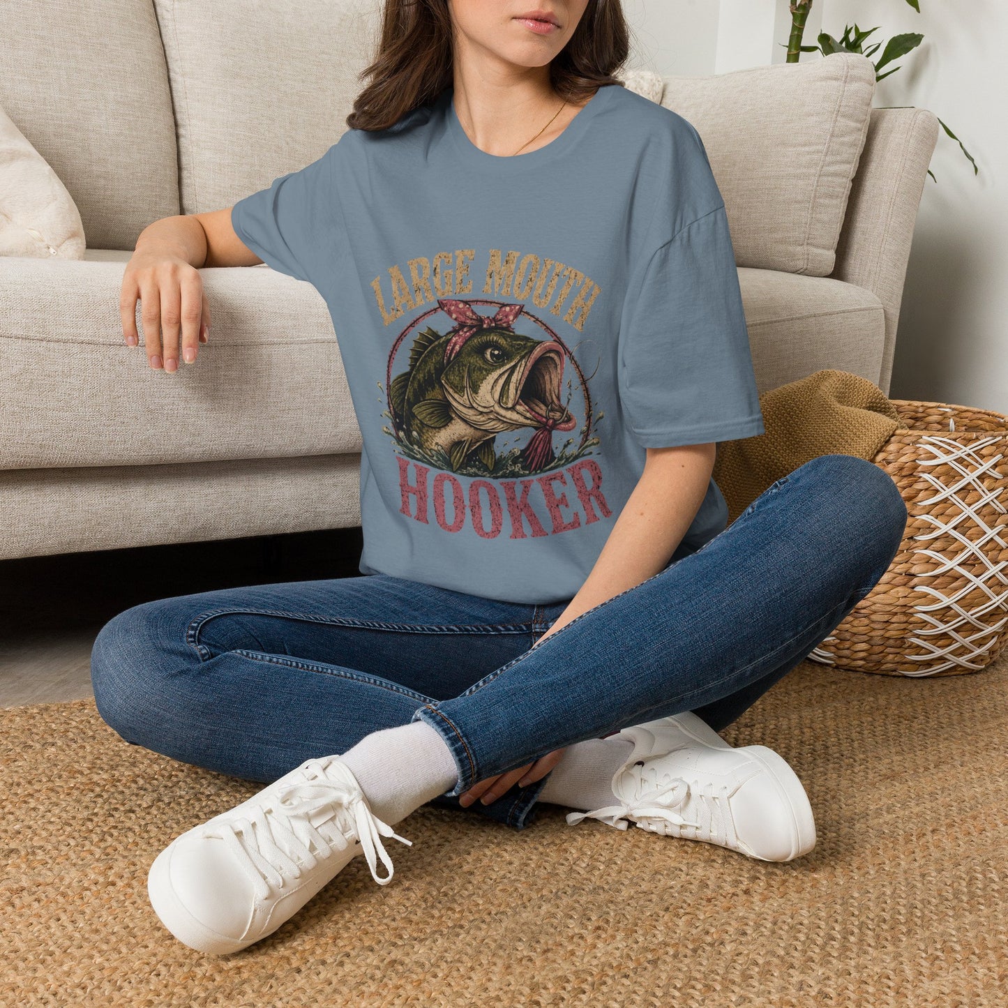 🎣 Large Mouth Hooker – Funny Bass Fishing Shirt for Women | Distressed Fishing Graphic Tee