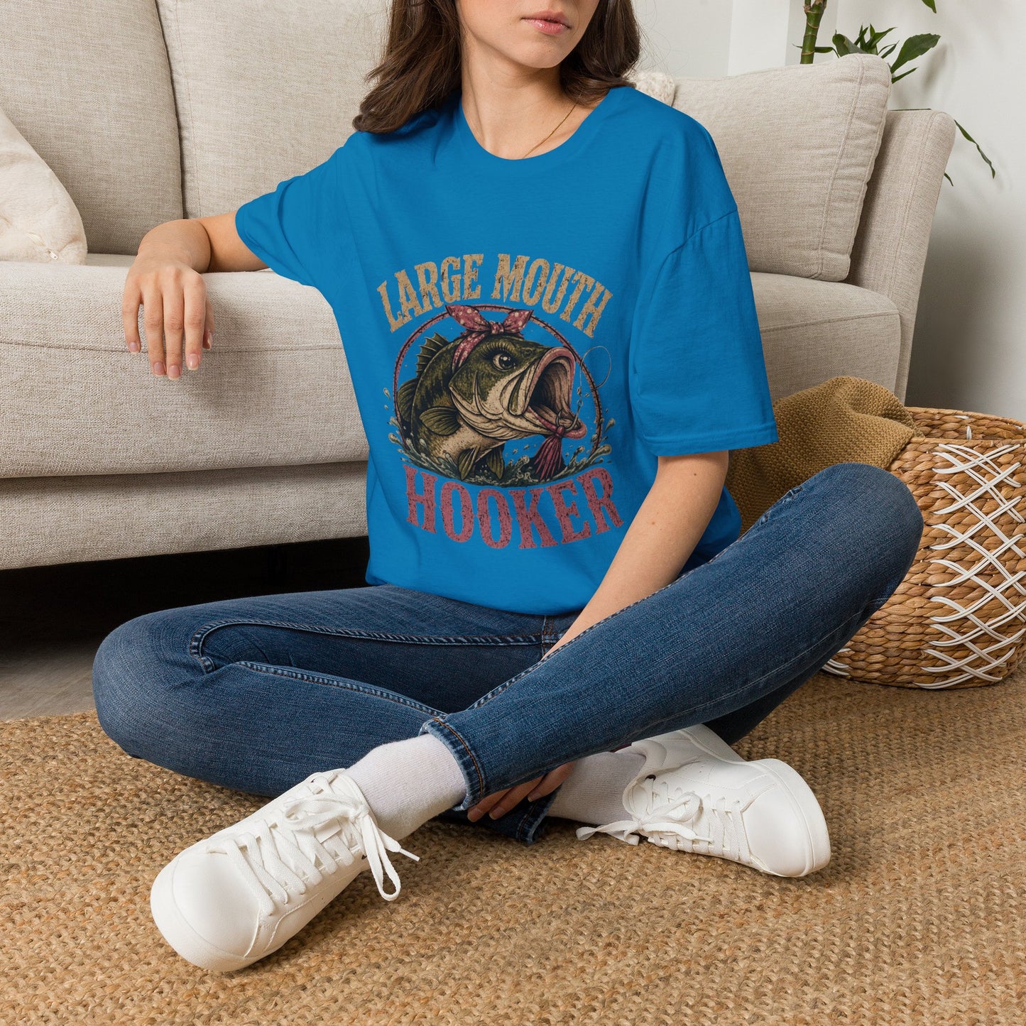 🎣 Large Mouth Hooker – Funny Bass Fishing Shirt for Women | Distressed Fishing Graphic Tee