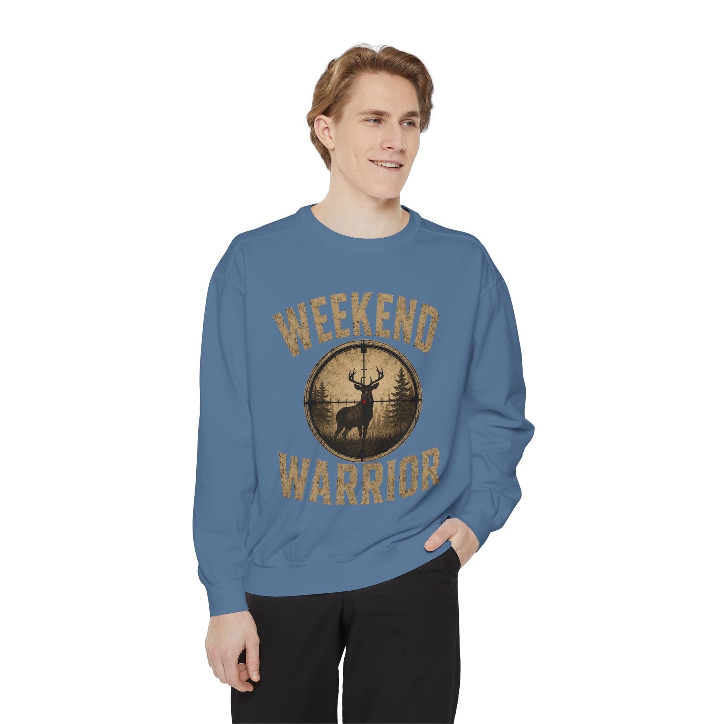 Weekend Warrior Hunting Shirt | Deer Hunter Crosshair Graphic Tee Unisex Garment-Dyed Sweatshirt