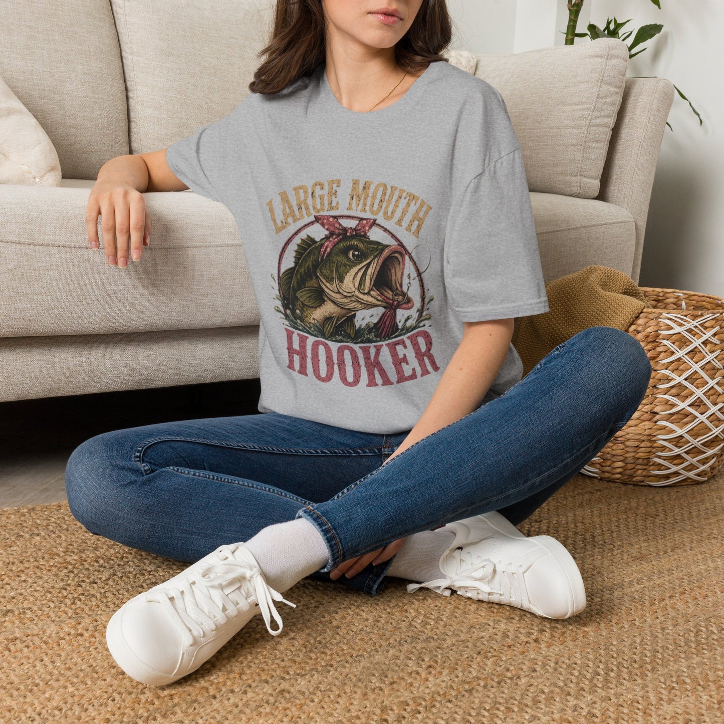 🎣 Large Mouth Hooker – Funny Bass Fishing Shirt for Women | Distressed Fishing Graphic Tee