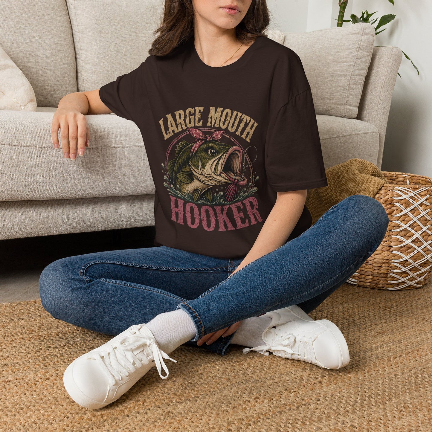 🎣 Large Mouth Hooker – Funny Bass Fishing Shirt for Women | Distressed Fishing Graphic Tee