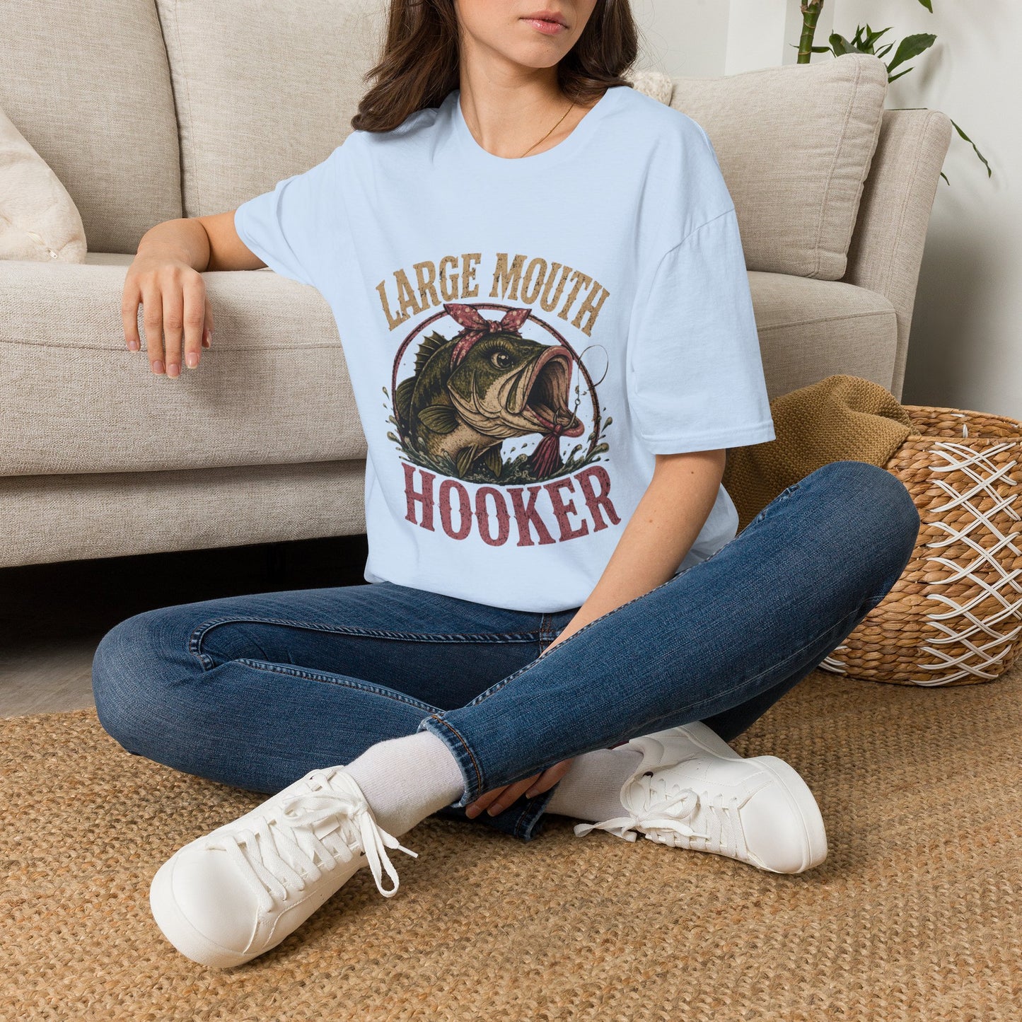 🎣 Large Mouth Hooker – Funny Bass Fishing Shirt for Women | Distressed Fishing Graphic Tee