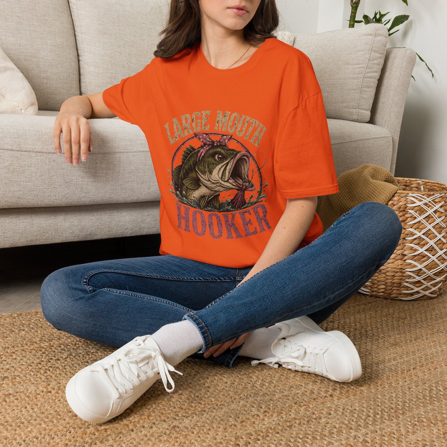 🎣 Large Mouth Hooker – Funny Bass Fishing Shirt for Women | Distressed Fishing Graphic Tee
